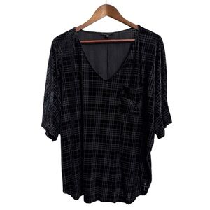 Mittoshop top womens 1X black houndstooth plaid velvet burnout whimsigoth blouse